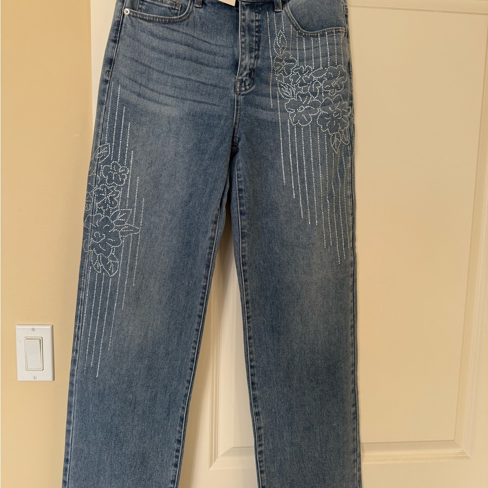 New Melanie Lyne Rhinestone Embellished Wide Leg Jeans